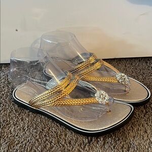 Gold Embellished Sandals 6.5